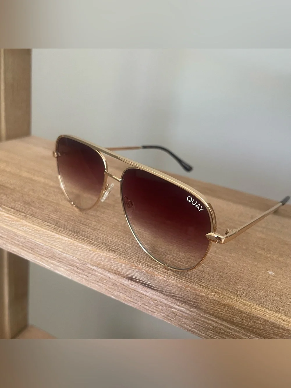 QUAY High Key Micro Gold Aviator Frame Brown Lenses Sunglasses  CAT 3 Gradient